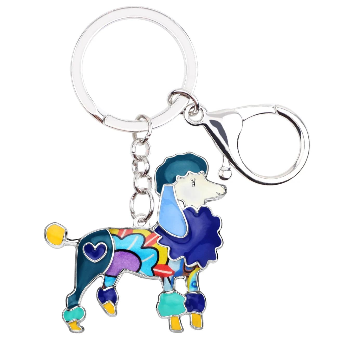 Bonsny Enamel Alloy Cartoon Poodle Dog Key Chain Keychains Ring Novelty Animal Pets Jewelry For Women Girls Bag Car Pendant Gift