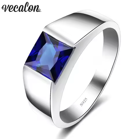 Vecalon Brand wedding Band ring for Men 4ct stone 5A Zircon cz 925 Sterling Silver male Engagement Finger ring fashion Jewelry
