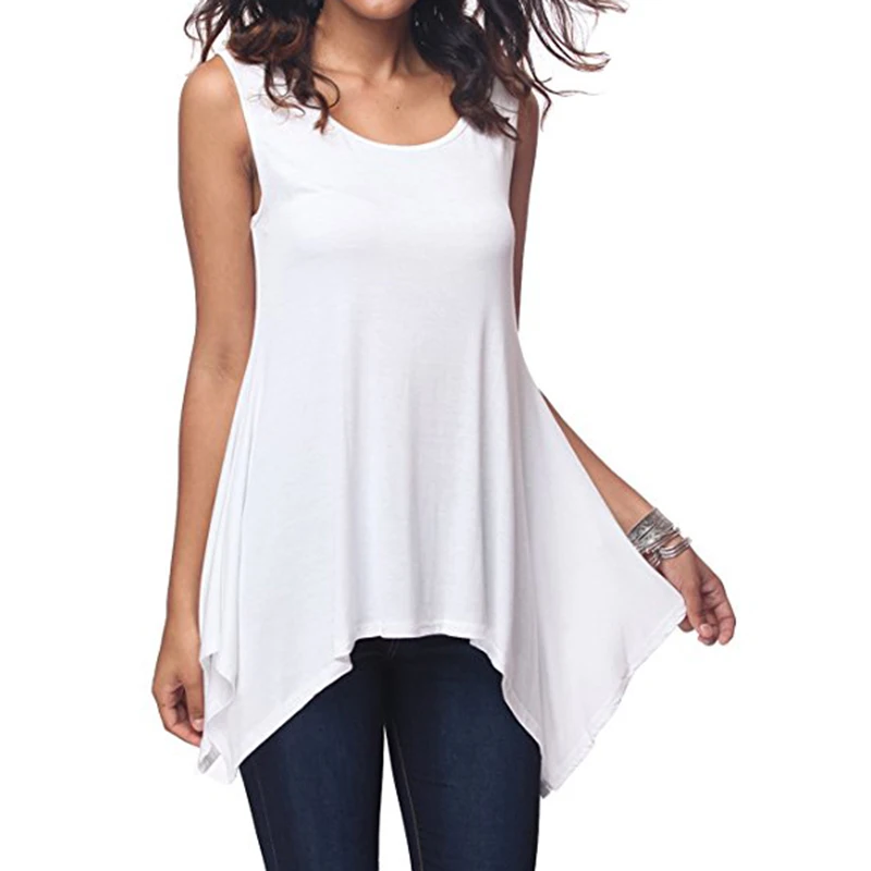 Summer Womens Sleeveless Solid Vest Irregular Casual Holiday Blouse Tops T-shirt