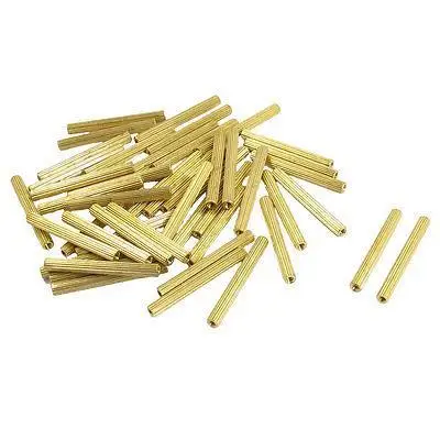 50 Pcs Female Threaded Pillars Brass Standoff Spacer Gold Tone M2x28mm