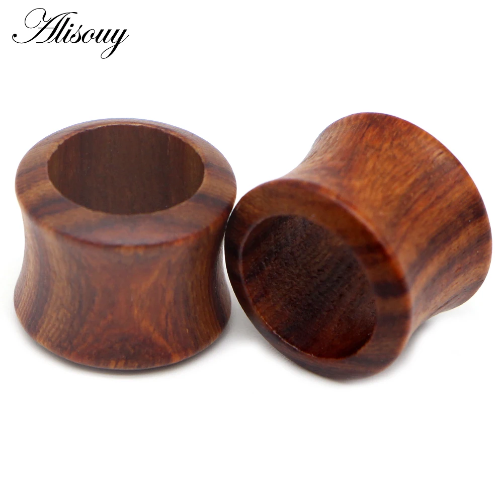 Alisouy 1 pair Sandalwood Wood Double Flared Hollow Ear Tunnel Plug Expanders Gauges Body Piercing Jewelry Earring 8mm-25mm