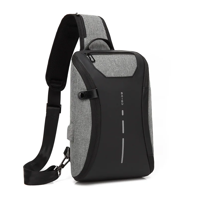 BAIBU Multifunction Crossbody Bags Men USB Charging Chest Pack Short Trip Messengers Chest Bag Water Repellent Shoulder Bag Male