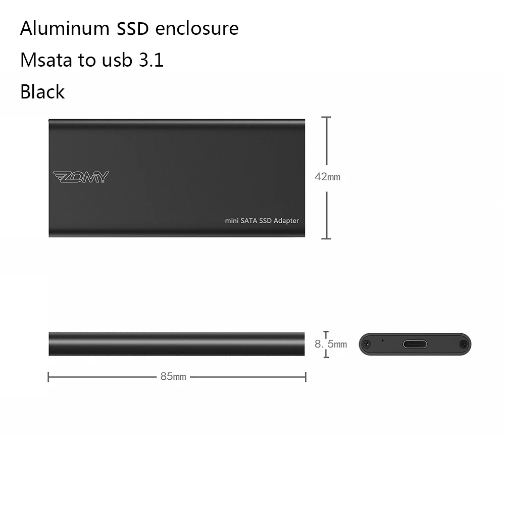 ZOMY mSATA na USB 3.1 type-c SSD Case przenośny aluminium 3*3/3*5 10Gbps obudowa zewnętrznego dysku twardego mobilny dysk półprzewodnikowy Mini Case