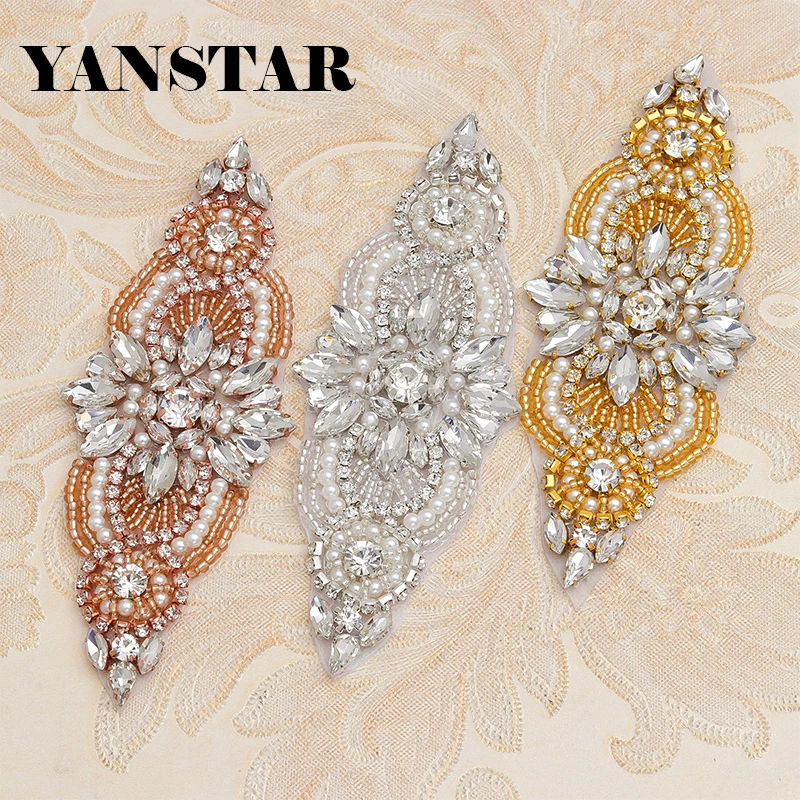 YANSTAR 6(PCS) Wedding Dresses Belt Rhinestones Appliques Path Clear Rose Gold Crystal Beads Sewing On For Bridal Sash YS844