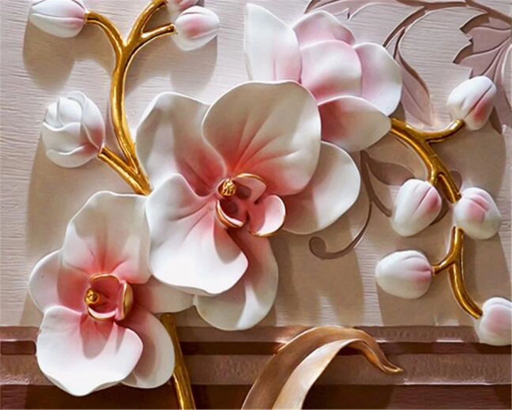 

beibehang photo wallpaper 3D Phalaenopsis relief wall Modern fashion floral decorative painting papier peint mural 3d wallpaper