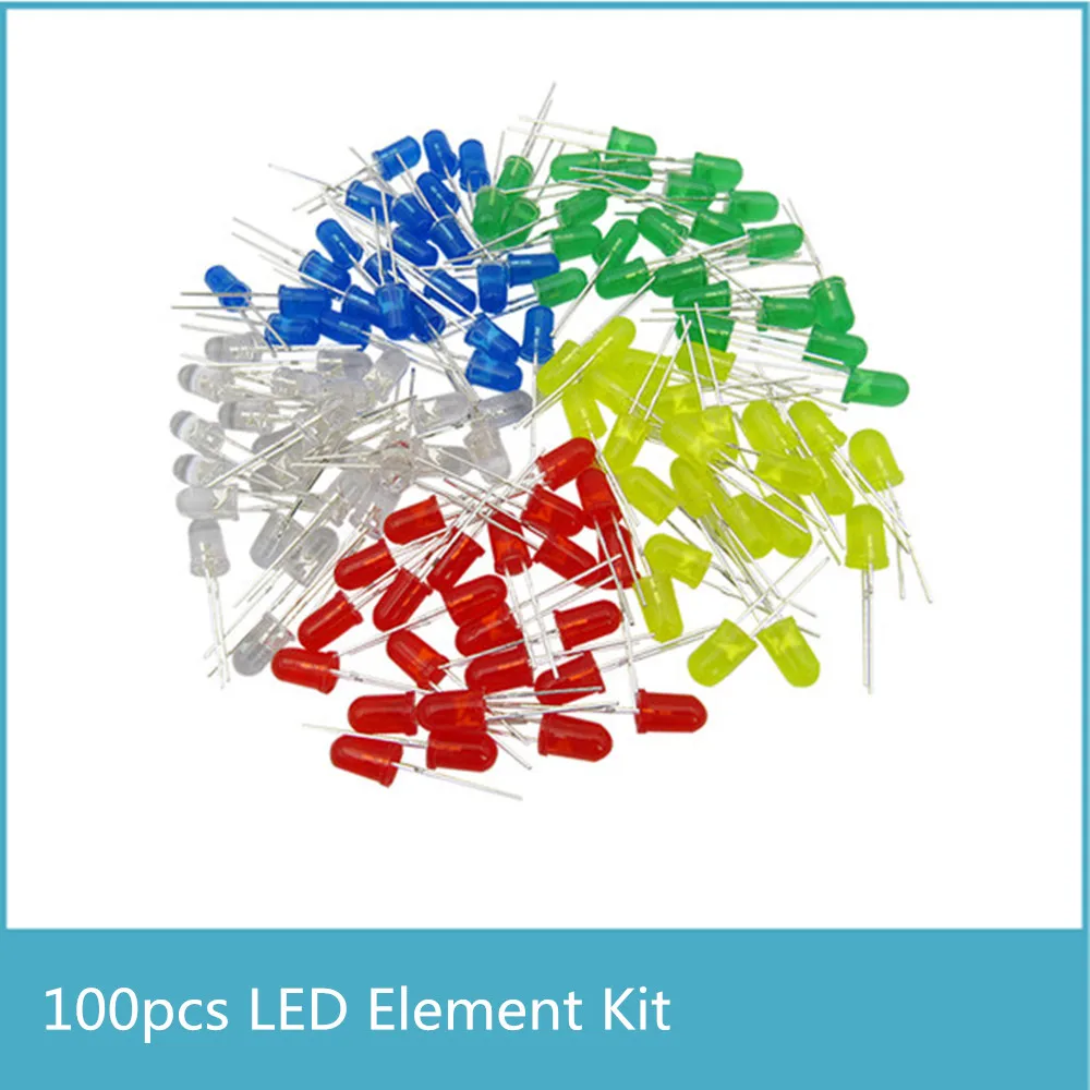 100pcs 3mm 5 Kind Of Color LED Element Kit Red + Green + Yellow + Blue + White