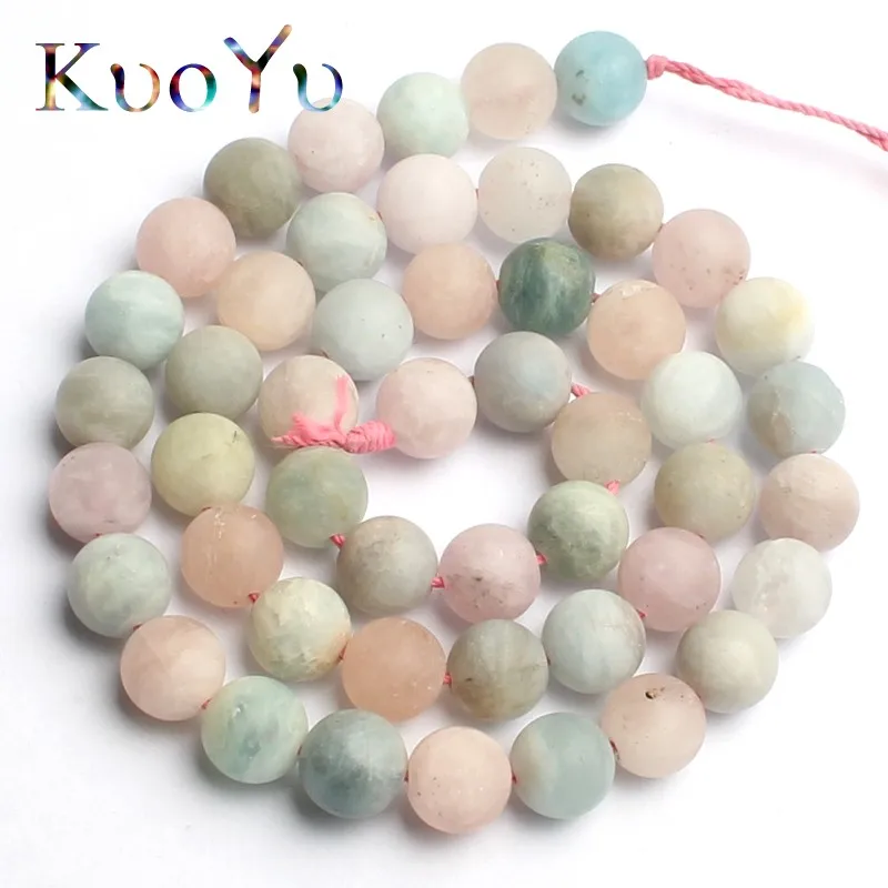 Natural Dull Polish Matte Morganite Stone Beads Round Loose Beads For Jewelry Making DIY Bracelet Necklace 15