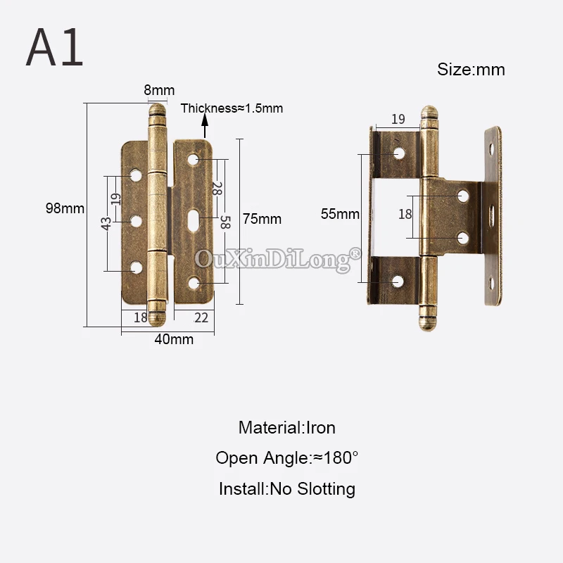 Retro 8PCS European Antique Furniture Hinges Cupboard Wardrobe Kitchen Cabinet Door Hinges Wooden Cases Jewelry Gift Box Hinges