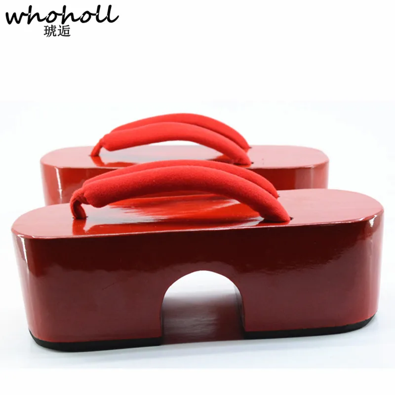 WHOHOLL Japanese Geta Sandals Women Queen Geisha Cosplay Costumes Comiket Small Bell Wooden Slippers Thick Bottom Clogs Shoes