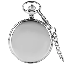 Silver/Black/Gold Smooth Quartz Pocket Watch Men Women Necklace Clock Metal Alloy Watches Pendant with Fob Chain Necklace Gifts