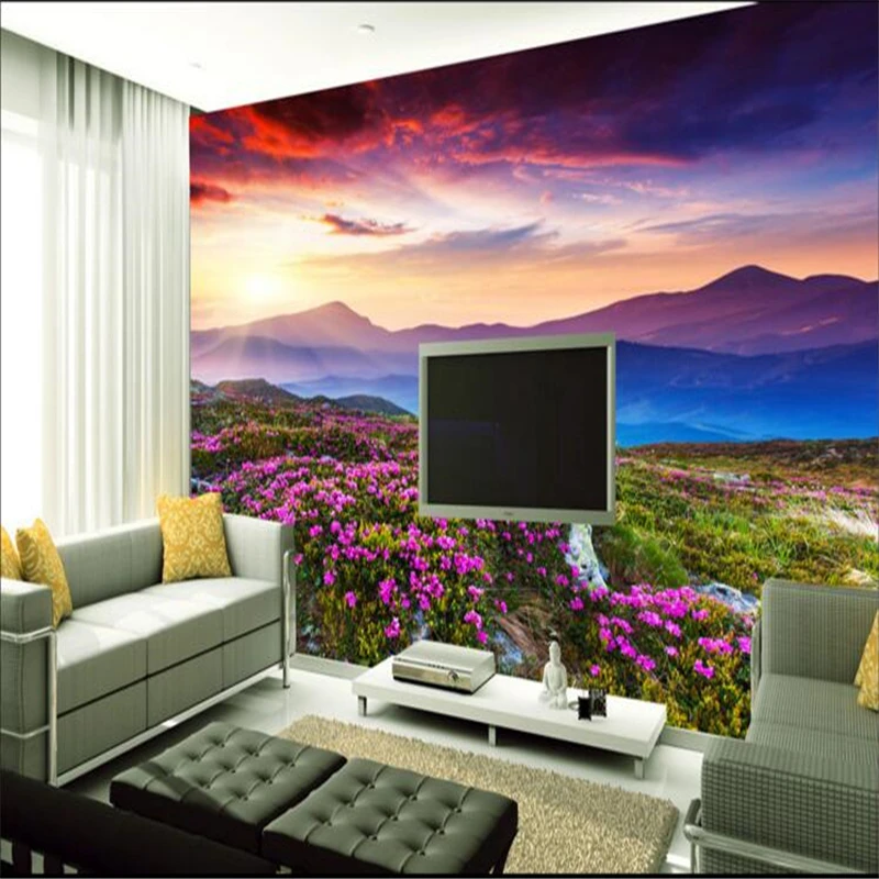 beibehang Custom Wallpaper Alpine Flower Sea Sunrise Landscape Modern minimalist 3D TV backdrop wallpaper for walls 3 d