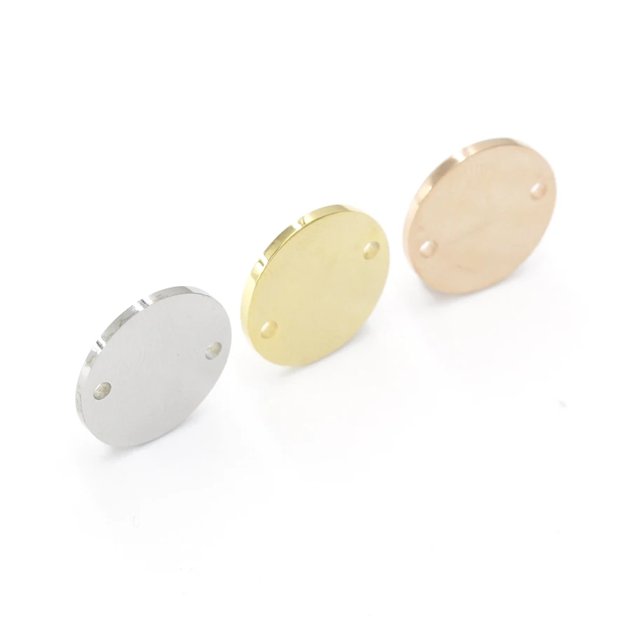 Fnixtar 20Pcs/Lot 8-25mm Mirror Polishe Stainless Steel Stamping Blank Disk Connector Two Inner Hole Gold Color DIY Charm Discs