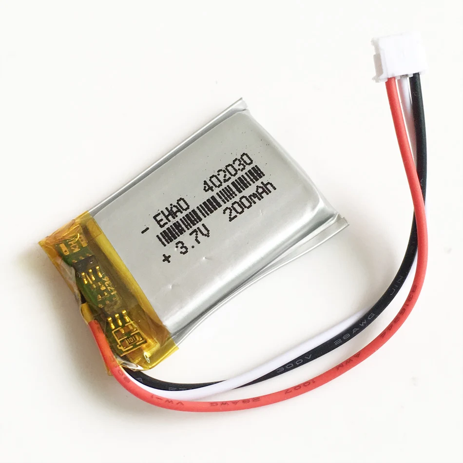 Akumulator polimerowy 3.7V 200mAh Lipo z wtyczką JST 1.5mm 3pin do MP3 GPS słuchawki Bluetooth Smart Watch 402030