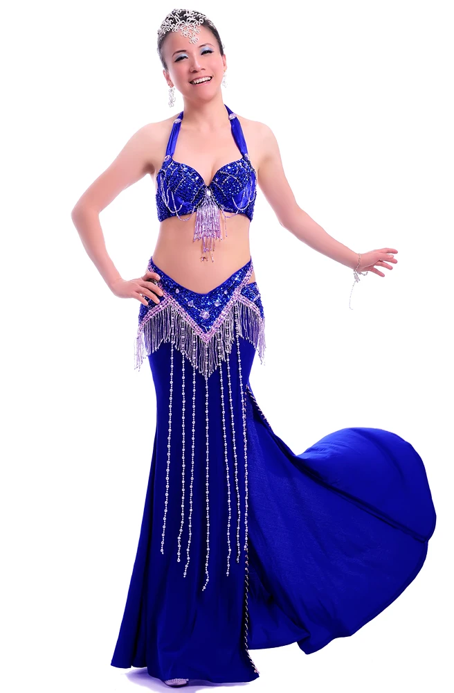 Beaded bra belt and maxi skirt women sexy Belly dance costume belly dancing dress belly dancing wear 3pcs dance suit-7615