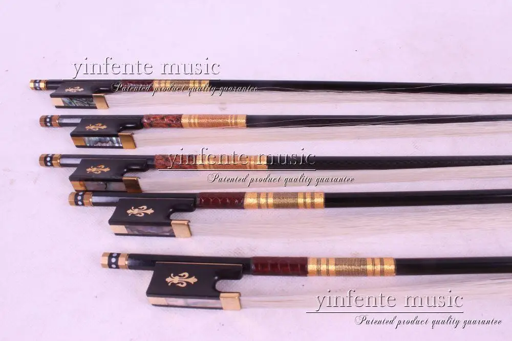 78# 5pcs  Violin Bow Black Carbon Fiber Round Stick Ebony Frog Flower inlaid