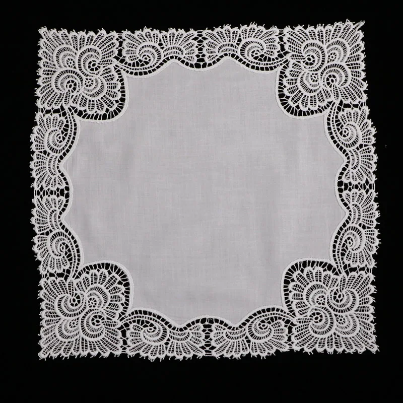 A003: White premium cotton lace handkerchiefs 10 piece/pack blank crochet hankies for women/ladies wedding gift