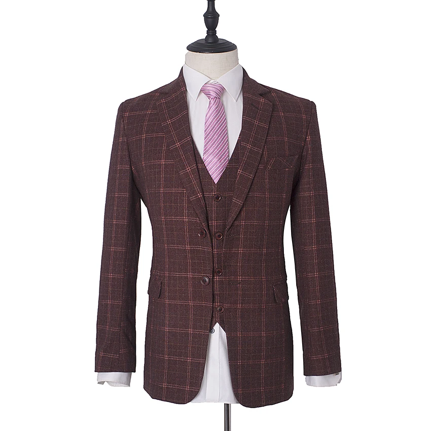 Ternos dos homens da marca bordô tweed ternos do noivo casamento plus size 3 peça (jaqueta + colete + calça) fino ajuste casual terno smoking masculino