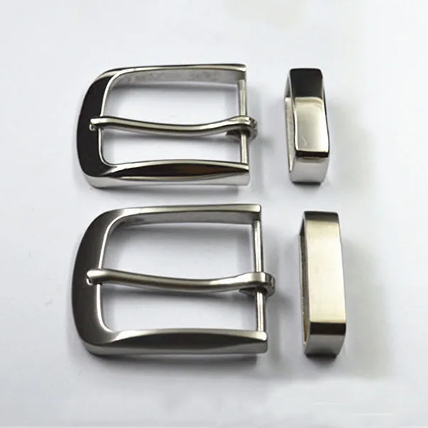 40mm Men\'s solid Stainless Steel Pin Belt Buckle + Belt loop Belts Clip DIY leather Craft accessories for belt width 38-39mm