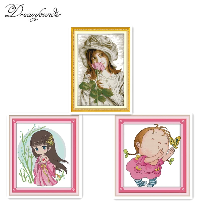 The girl is catching butterfly cross stitch kit aida 14ct 11ct count printed canvas stitches embroidery DIY handmade needlework