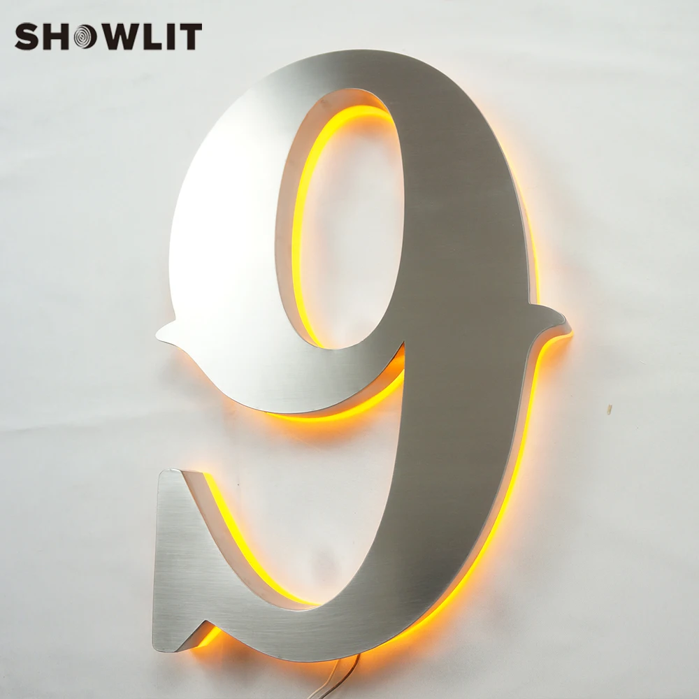 

Custom Made Halo Lit House Numbers Brushed Finish Door Numbers Warm White LED Digits Home Numbers