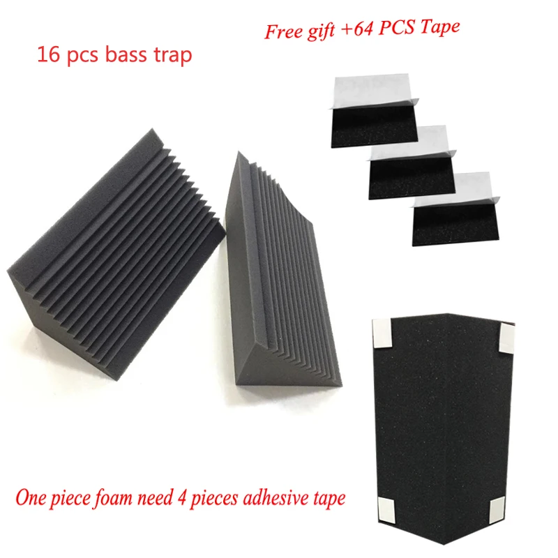 16 PCS Bass Trap Acoustic For Corner Wall Studio Room Soundproof Foam with Adhesive