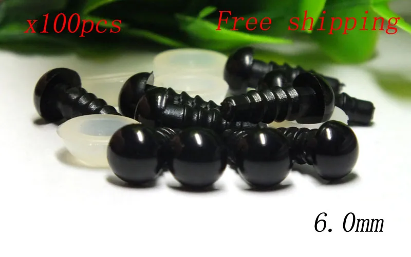 Free Shipping 50pairs/lot High Quality 6mm Black Safety Plastic Eyes With Washers Set