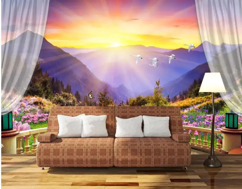 

Custom 3d Mural Wallpaper Beautiful balcony Hawthorn 3D TV background Wallpaper Mural Painting For Living Room