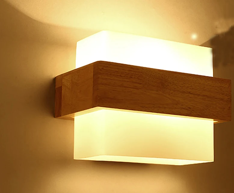 

Nordic Chinese Wooden Glass Simple LED Wall Lamp Wall Light Indoor Lighting Wall Sconces For Bar Cafe Study Corridor Bedroom