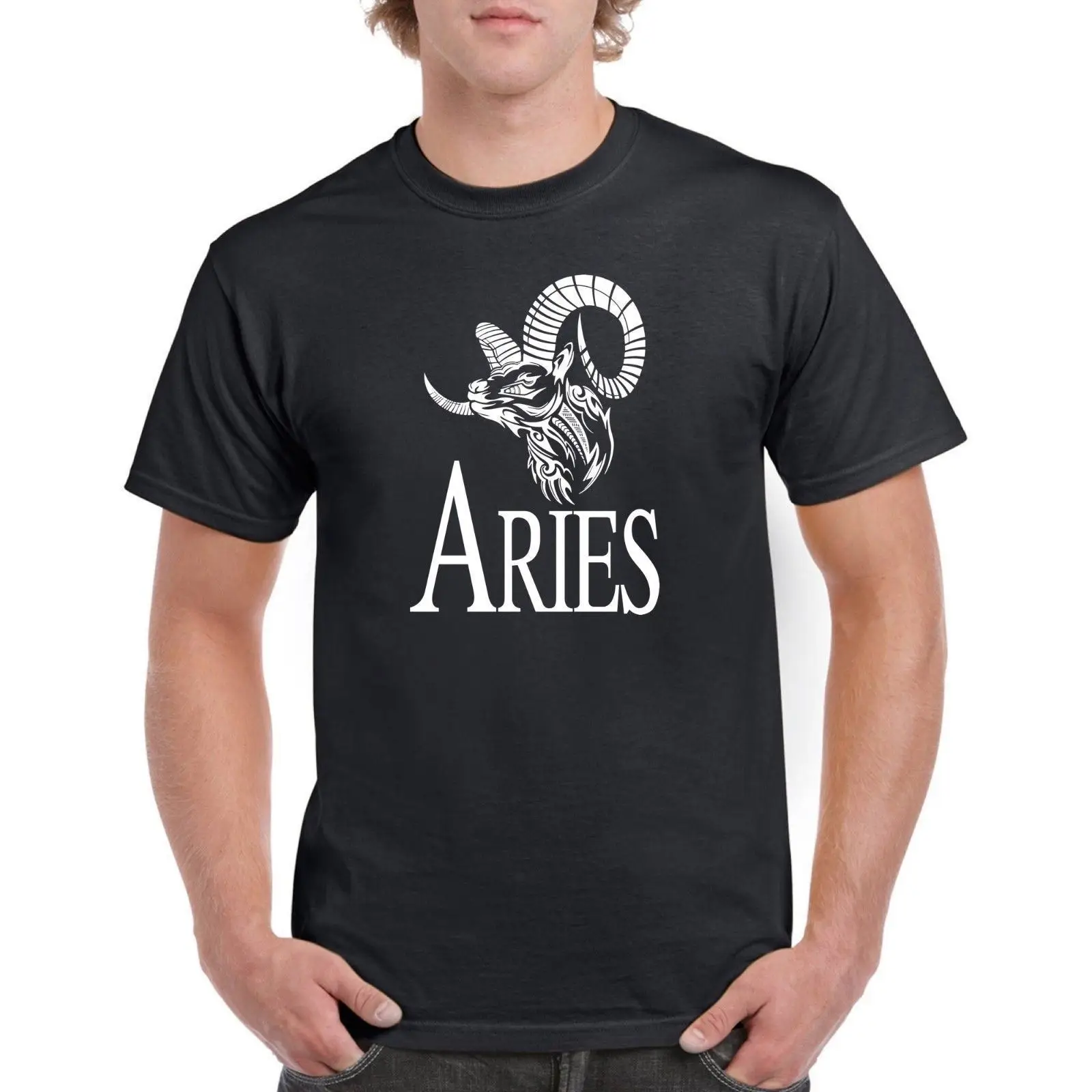 New Fashion Men'S Short Sleeve Novelty Aries Horoscope Men'S Tee Shirt Signs March Birthday Tshirt Designs