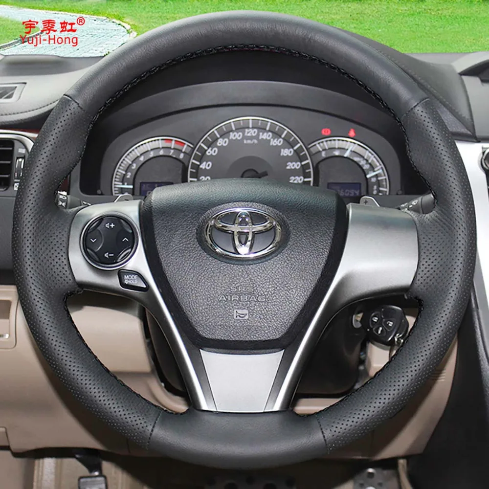 Yuji-Hong Genuine Leather Car Steering Wheel Covers Case for Toyota Camry 2012 Venza 2013 Camry Sports Top Layer Cow Leather