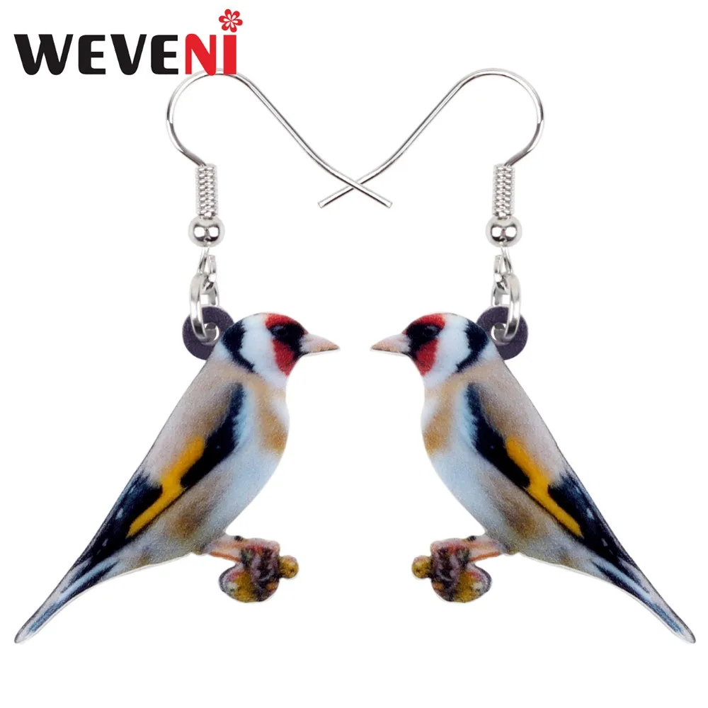 WEVENI Acrylic Cartoon European Goldfinch Bird Earrings New Long Dangle Drop Trendy Animal Jewelry For Women Girls Spring Female