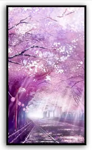 

Needlework,DIY DMC Cross stitch,Set For Embroidery kit,purple cherry tree railway print pattern cross-stitch kits for embroidery