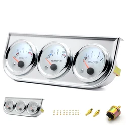 3 IN 1 Kit Gauges 52mm Water Temp Oil Pressure Oil Temp Gauges Chrome Housing White Face With Sensor