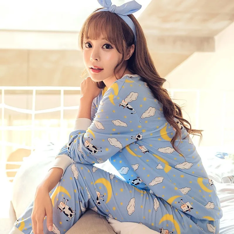 Womens Pajamas Sets Long sleeve suit Animal Cartoon Large Size Girls Sleepwear Women\'s Pijamas Suit Home Clothes Pyjama Femme