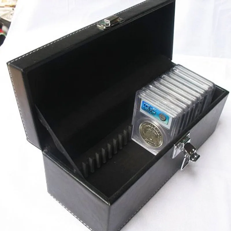 JX-LCLYL 20pcs Coins Slab Storage Box Case Holders Black PU Leather For PCGS NGC