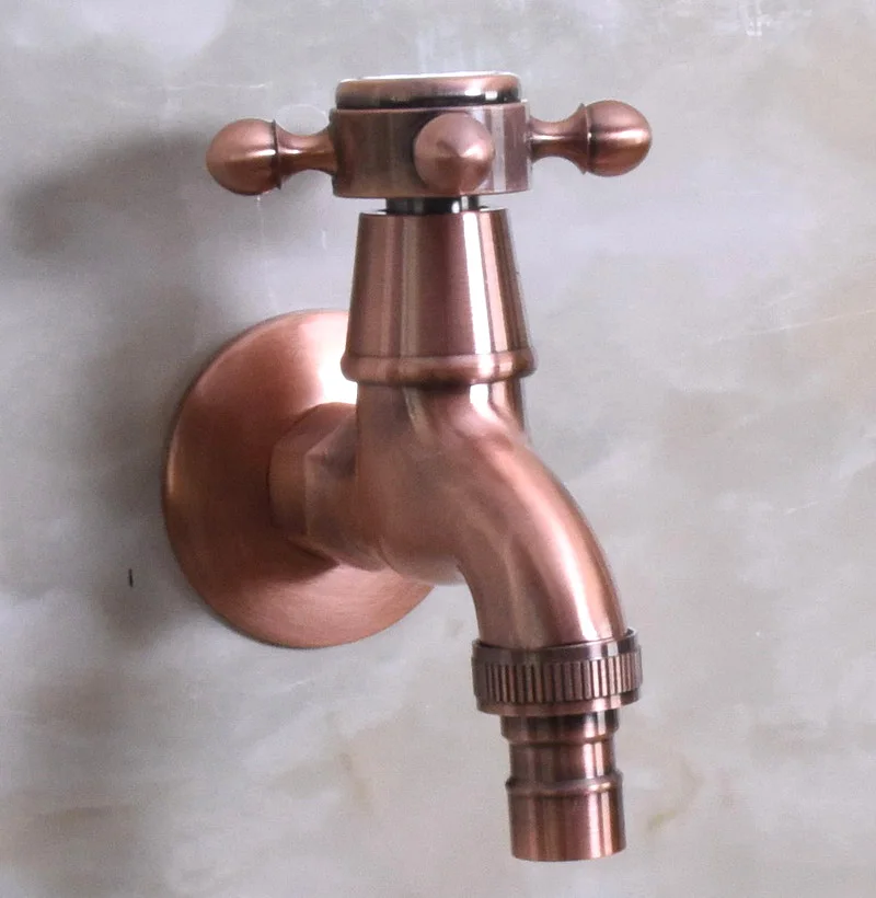 New Antique Red Copper Brass Single Cross Handle Washing Machine Tap Single Cold Water Laundry Sink Faucet aav301