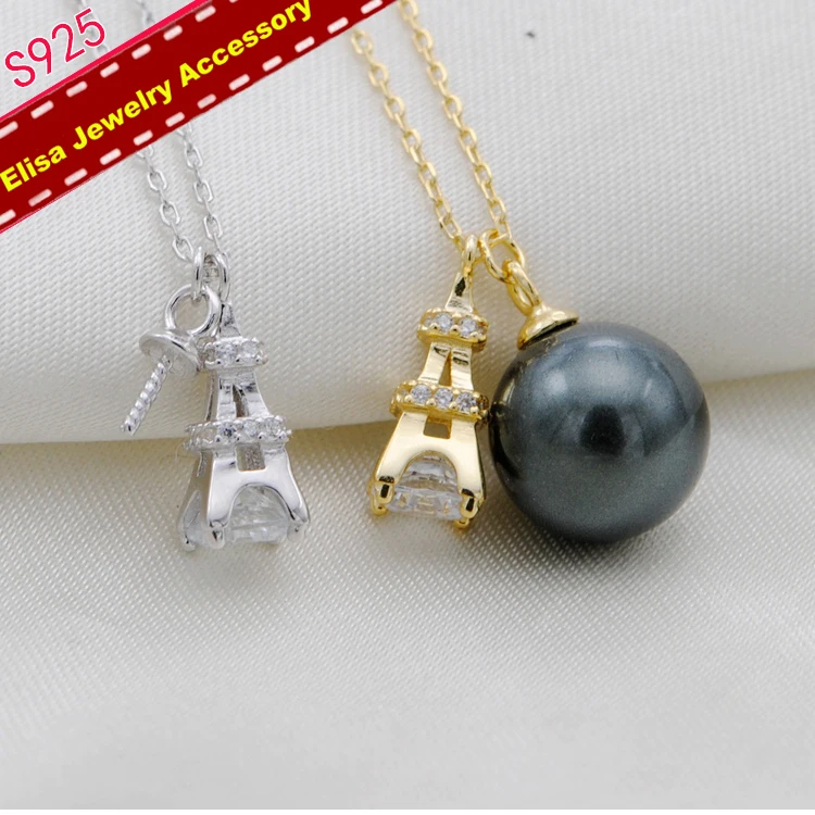 

Eiffel Pendant Chain Accessory S925 Sterling Silver Pearl Pendant Necklace Findings&Components Silver&Gold Color 3Pieces/Lot