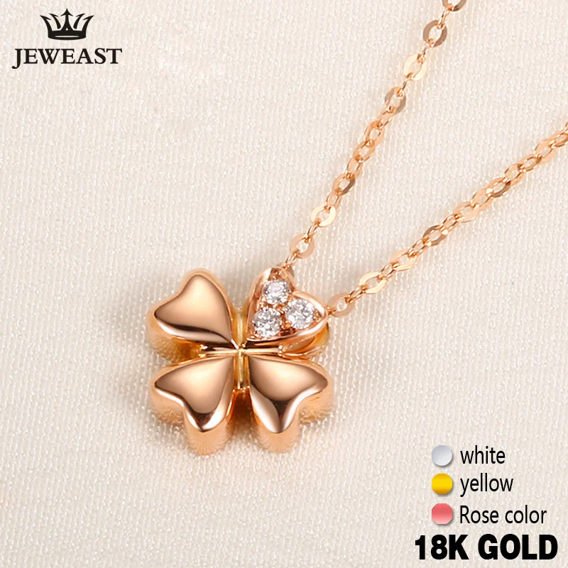 18k Gold Diamond Necklace Pendant Female Women Girl Miss Gift Chain Charm Clover Trendy Party Rose White Yellow drop shipping