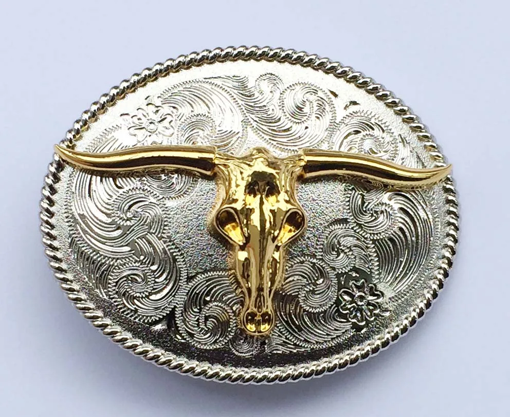 Oval Western Cowboy Belt Buckle Golden&Sliver Texas Longhorns Bull Buckles SW-BY868 brand new condition with continous stock