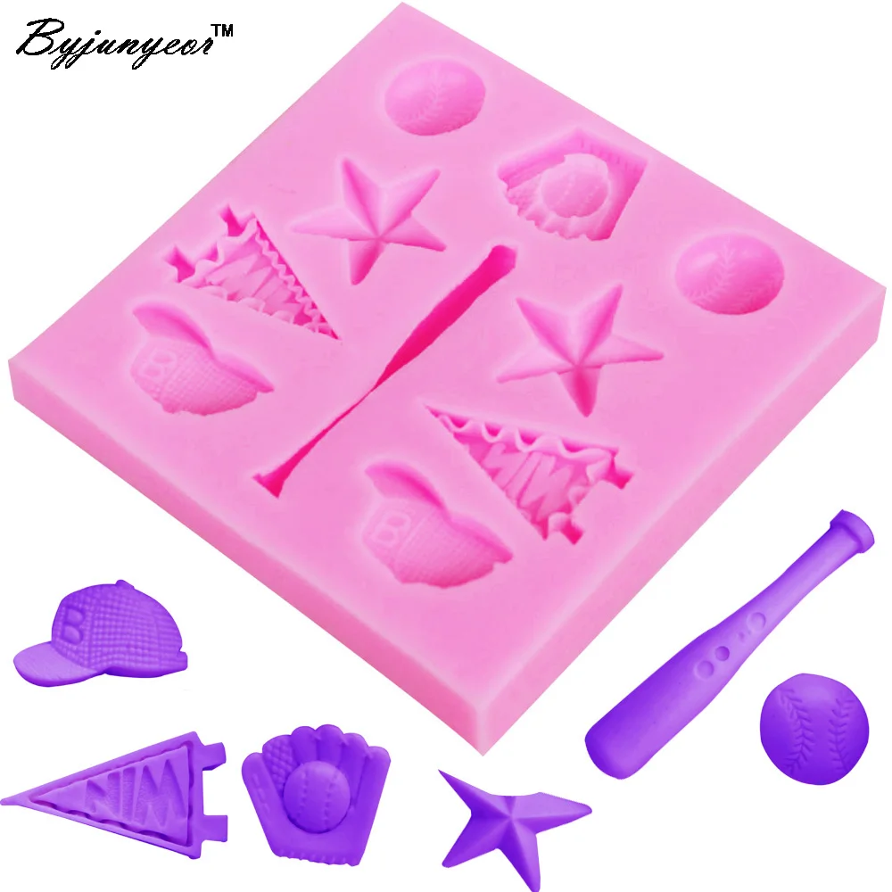 Byjunyeor F1143 Baseball Sports Hat Boy Star UV Resin Silicone Mold Fondant Chocolate Candy Gumpaste Lollipop Crystal Epoxy Soft