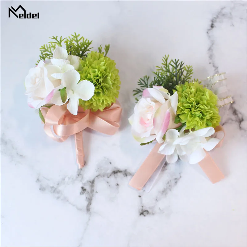 Meldel Corsages-broche de boda para novio, alfiler para novia, rosa, muñeca, flor, pulsera de dama de honor, accesorios de boda para fiesta y reunión