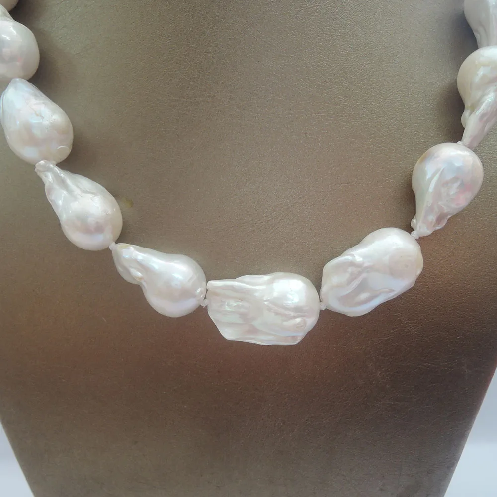 HIGH QUALITY 100% NATURE FRESHWATER BIG Baroque PEARL NECKLACE-good quality-925 SILVER HOOK-13-18 mm big baroque