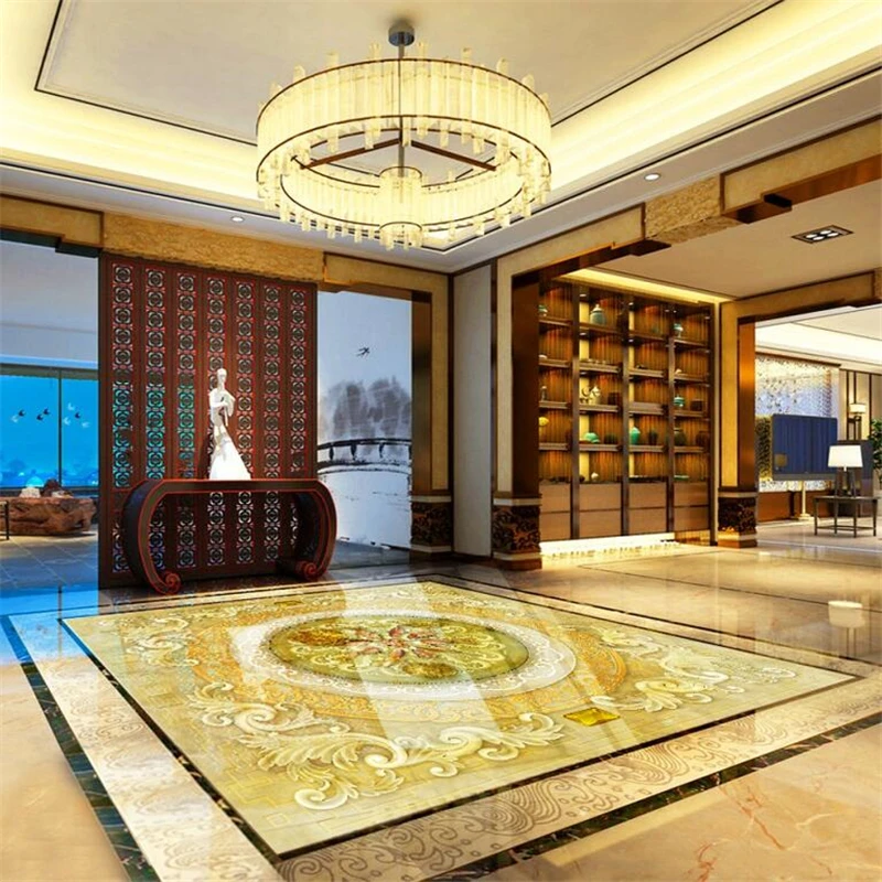 

wellyu Custom flooring decoration painting 3D rich more than nine fish Figure 3D self-adhesive marble flooring papel de parede