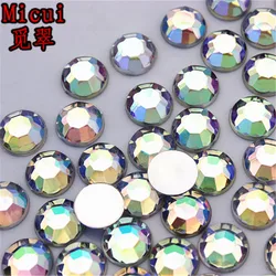 Micui Round 3/4/5/6/7/8/9/10/12/14/16mm Crystal AB Clear Acrylic Rhinestones Flat Back Nail Crystal Stones Nail Non Hotfix MC367