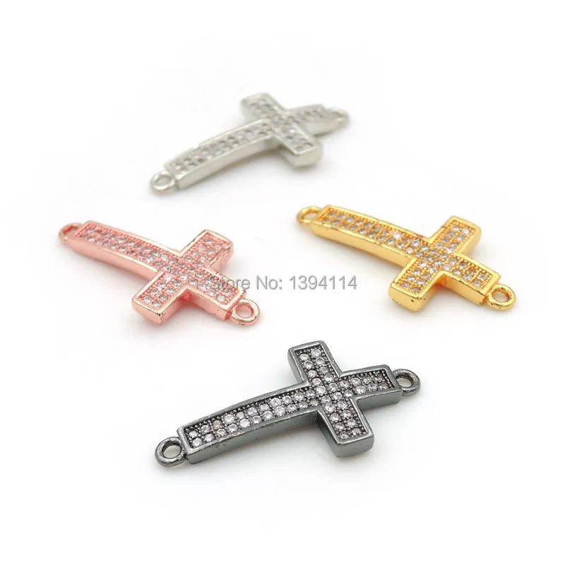 

26*8*2mm Micro Pave Clear CZ Cross Arc Connector Fit For Women As DIY Bracelets Accessory