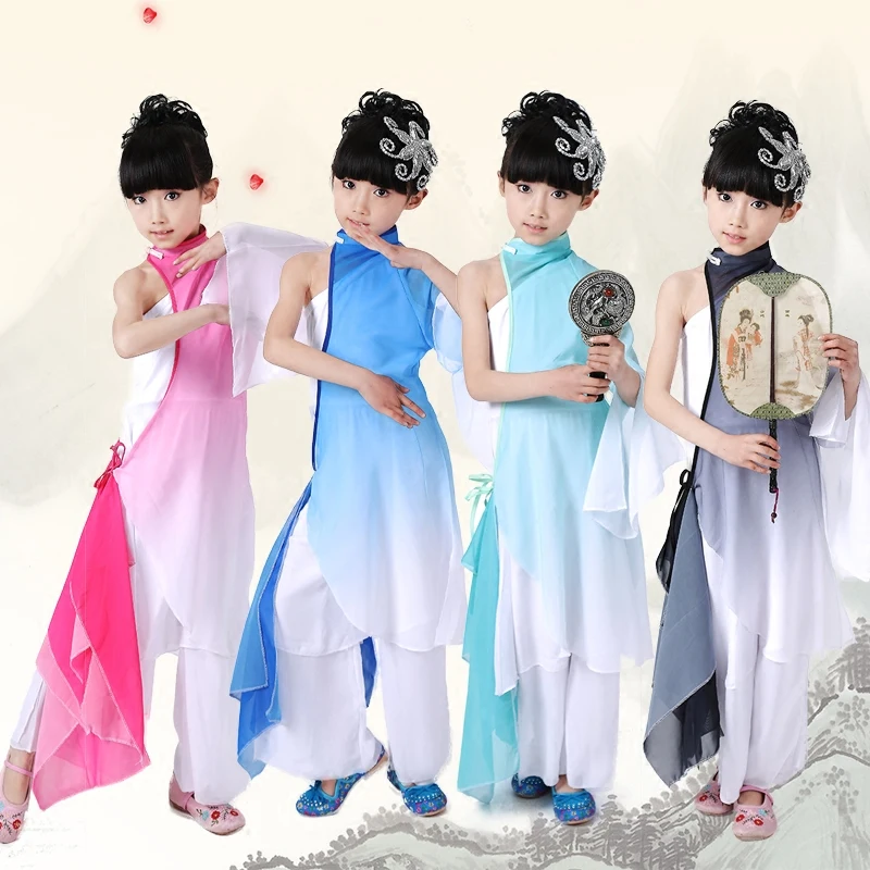 

Performance Chinese Play Drum Dress Up Gradient Color Child Fan Yangke Classical Dance Costume Stage