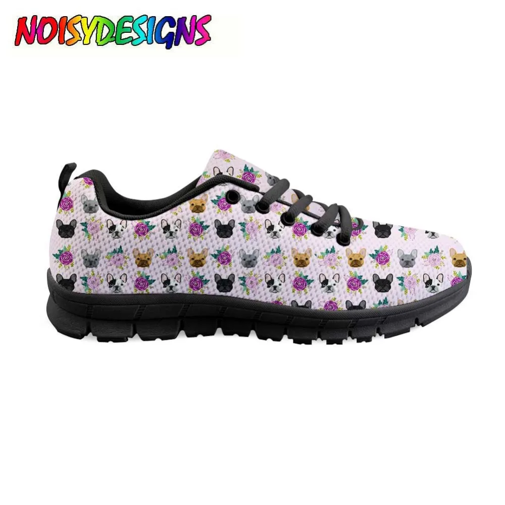 Frenchie French Bulldogs Dog purple lavender Pattern Sneakers Women's Flats Casual Air Mesh Shoes Breathable Female Flat Shoes