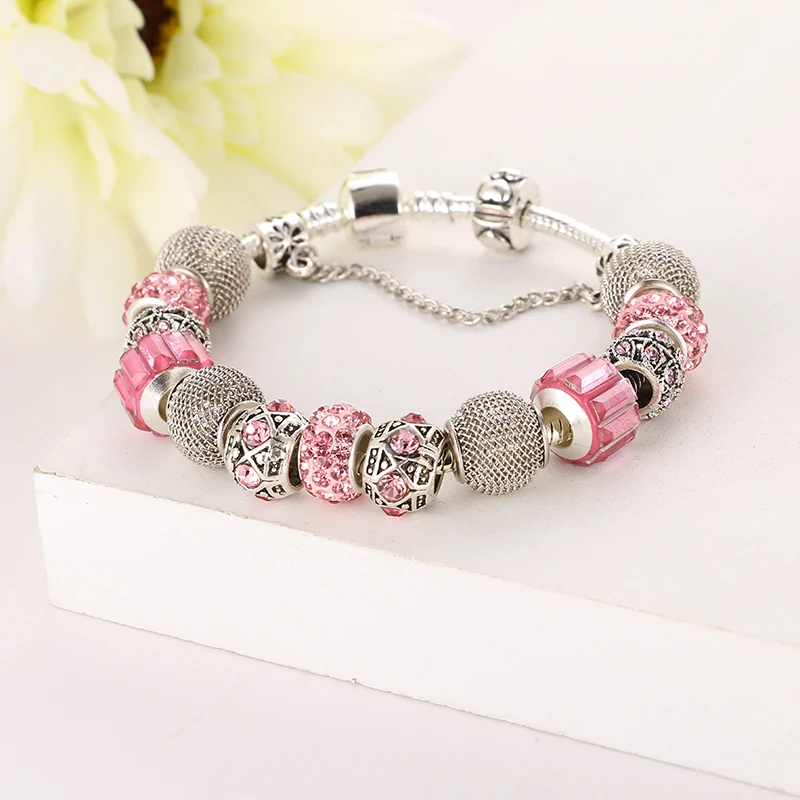 Emmaya Fashion Bracelet&Bangle Lovely Pink Murano Glass Beads Dragonfly Charm  Bracelet For Mon&Child Fashion Jewelry Gift