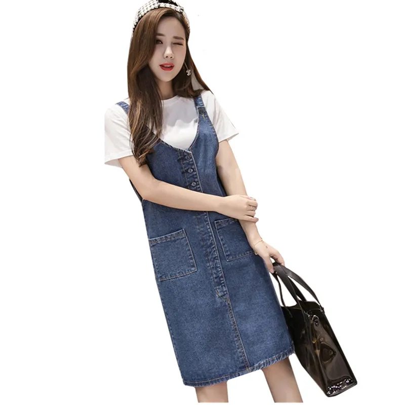 

2022 Women Summer Strap Denim Dresses Casual Fashion Slim Jeans Dress Large Size Sleeveless Female Denim Dress With Pocket 5XL