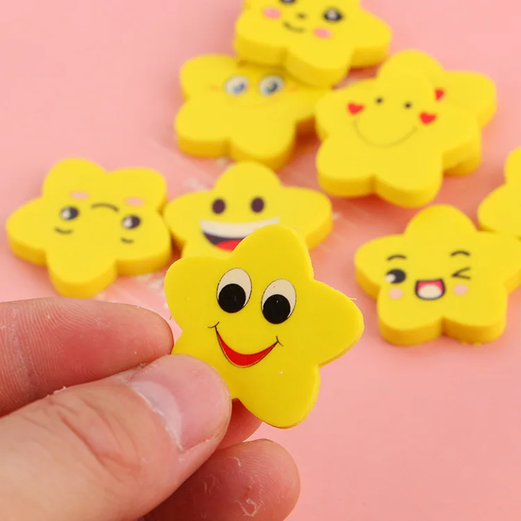 Kawaii Pencil Eraser 60pcs Cute I Love Smile Star Erasers Novelty Prizes Gift for Kids Stationery Supplies Funny School Items